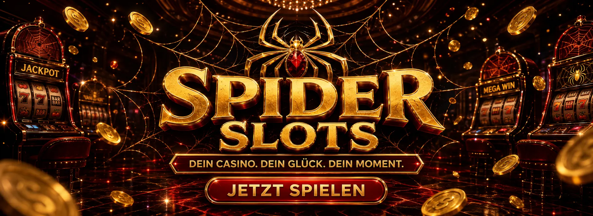 Spider Slots Casino Banner mit Willkommensbonus 100 Prozent bis 500 Euro und 200 Freispielen